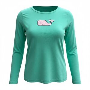 Vineyard Vines Teal Long Sleeve Tee with Pink Whale
